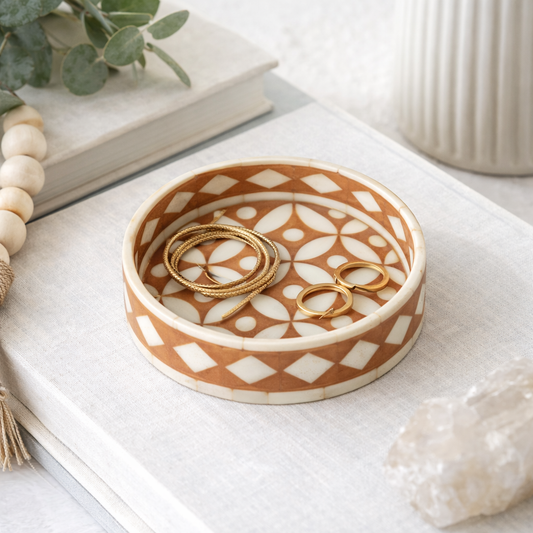 Bone Inlay Round Coaster/Trinket Tray : Starburst : Mocha