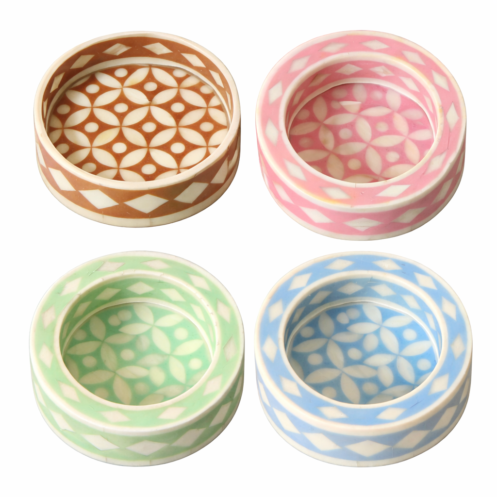 Bone Inlay Round Coaster/Trinket Tray : Starburst : Mocha