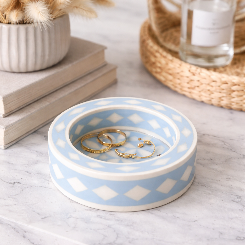 Bone Inlay Round Coaster/Trinket Tray : Starburst : Wedgewood