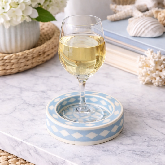 Bone Inlay Round Coaster/Trinket Tray : Starburst : Wedgewood