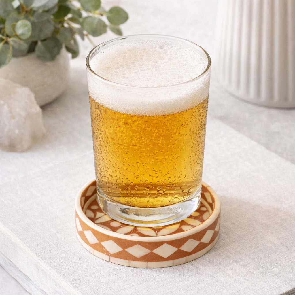 Bone Inlay Round Coaster/Trinket Tray : Starburst : Mocha