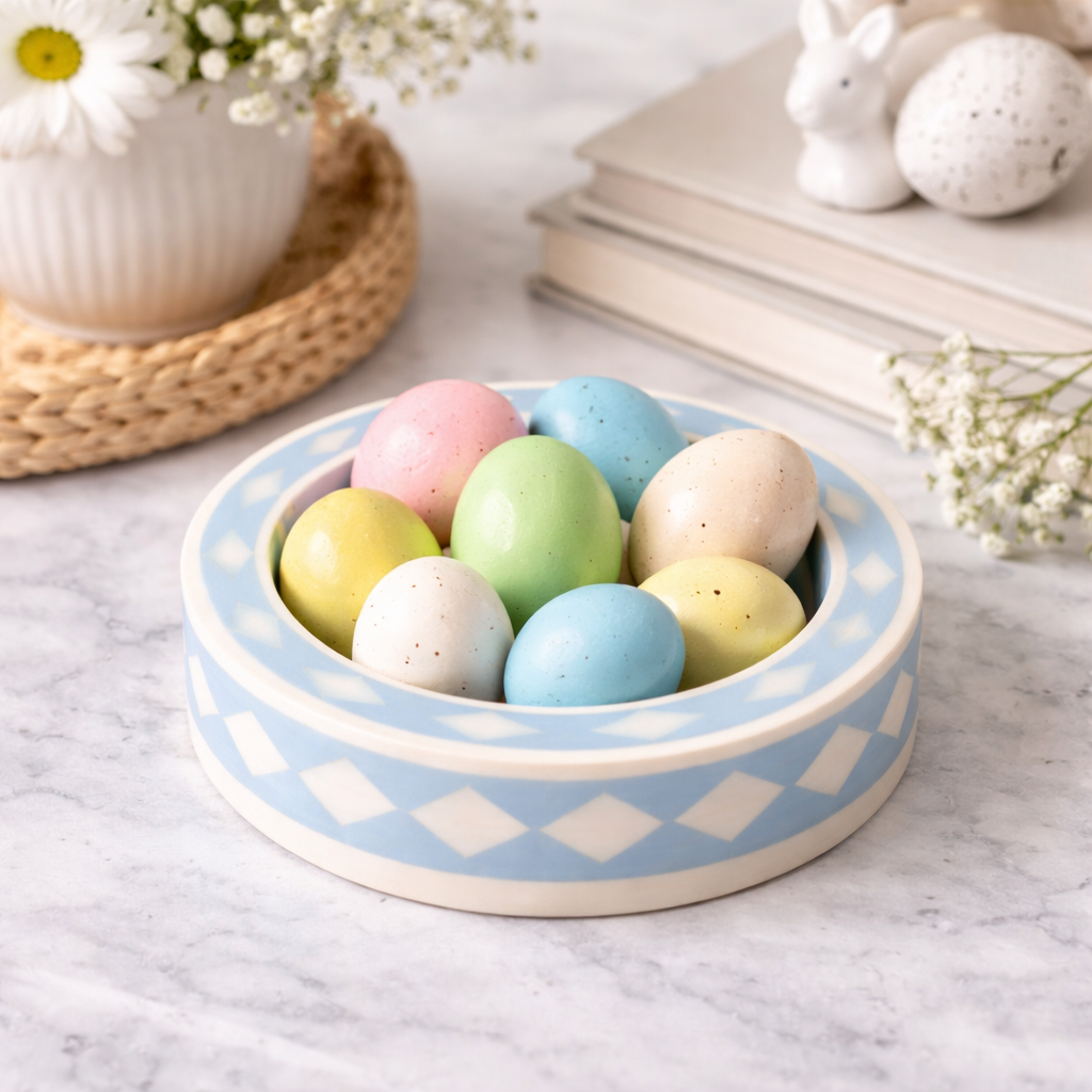 Bone Inlay Round Coaster/Trinket Tray : Starburst : Wedgewood