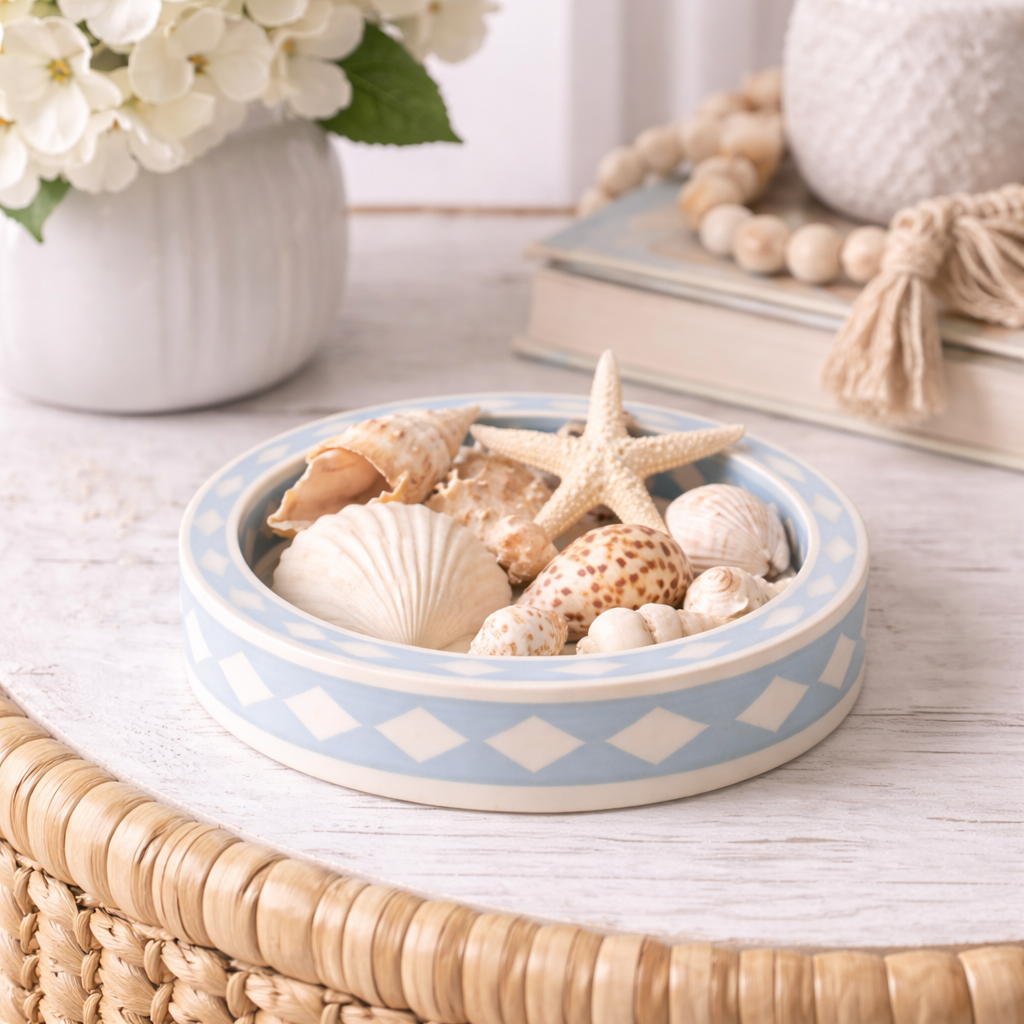 Bone Inlay Round Coaster/Trinket Tray : Starburst : Wedgewood