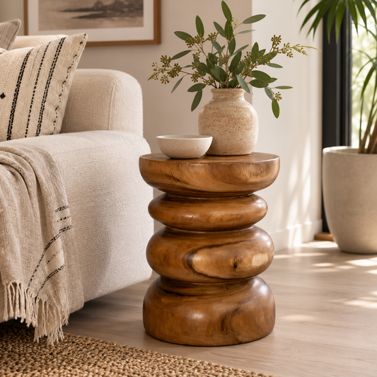 Stack Timber Sculptural Stool or Side Table : Natural