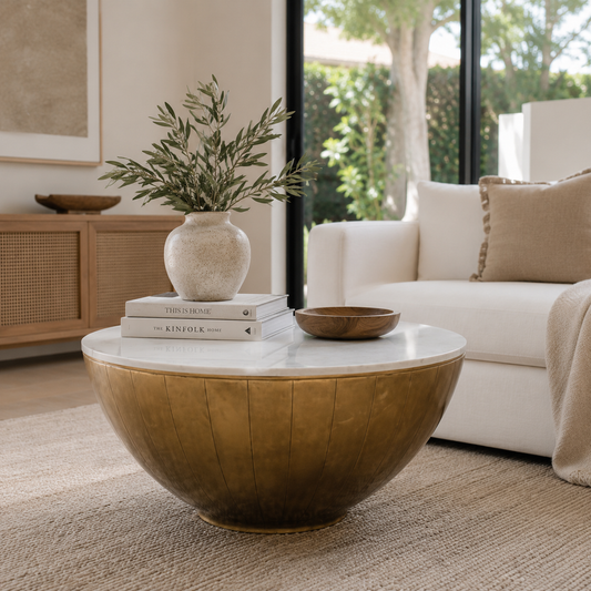 Halo Marble Top Round Coffee Table : Brass Cladding