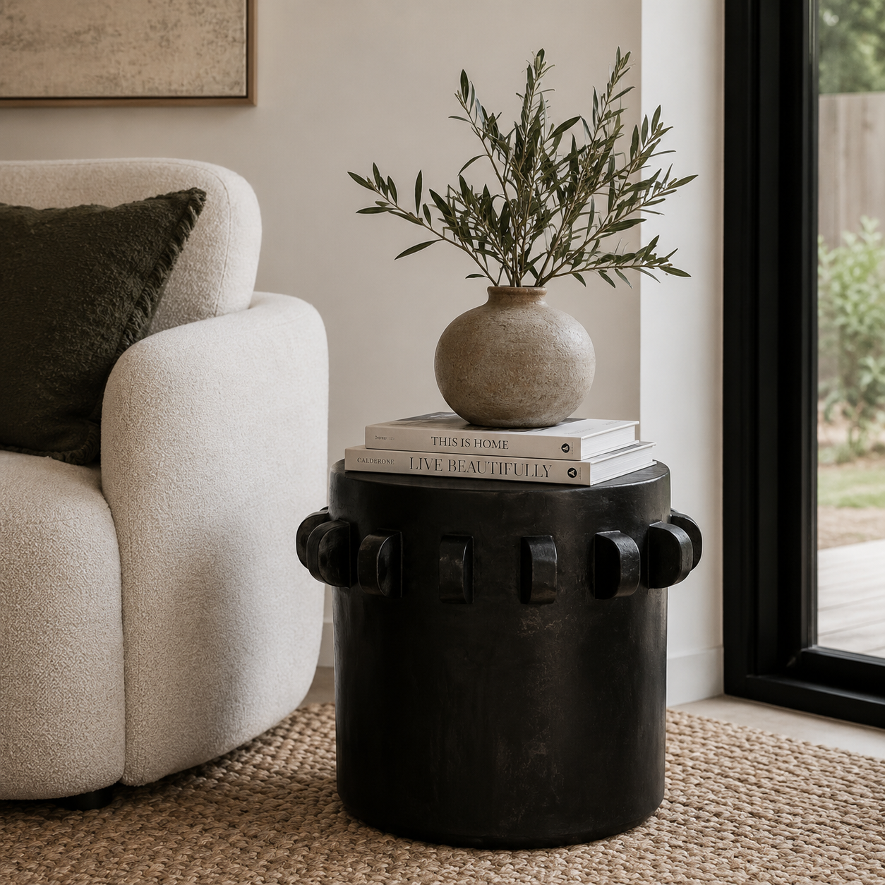 Bantu Timber Sculptural Stool or Side Table : Black