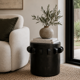 Bantu Timber Sculptural Stool or Side Table : Black