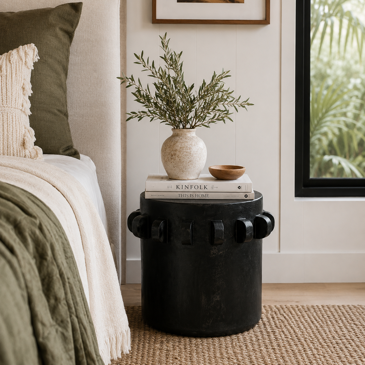 Bantu Timber Sculptural Stool or Side Table : Black