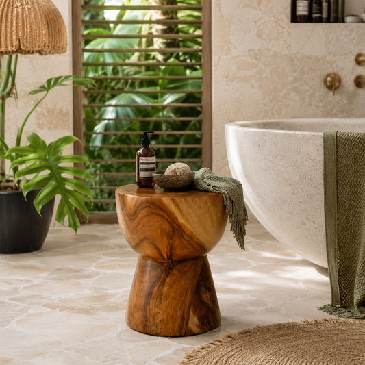 Koro Timber Sculptural Stool or Side Table : Natural