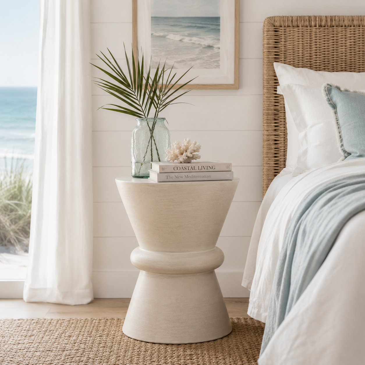 Hourglass Timber Sculptural Stool or Side Table : White Wash