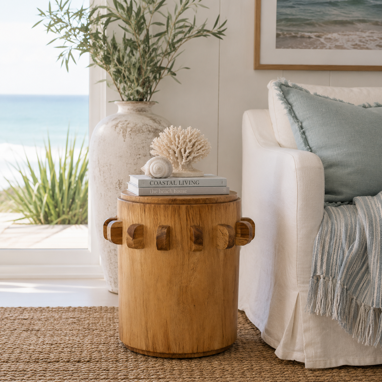 Bantu Timber Sculptural Stool or Side Table : Natural