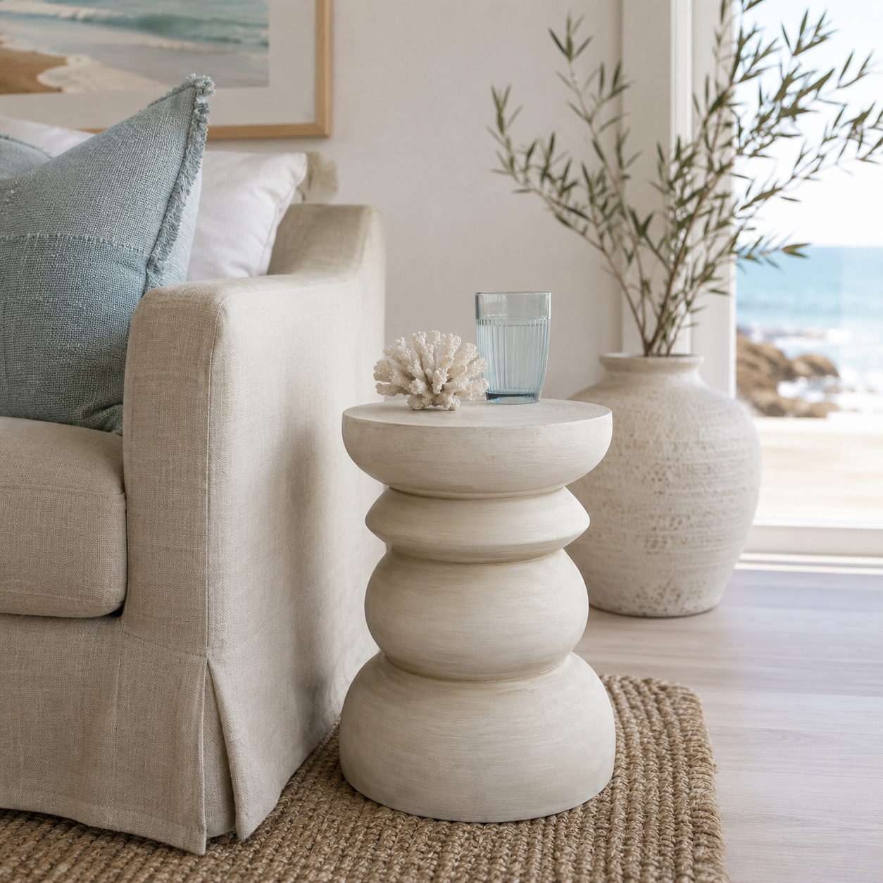 Stack Timber Sculptural Stool or Side Table : White Wash
