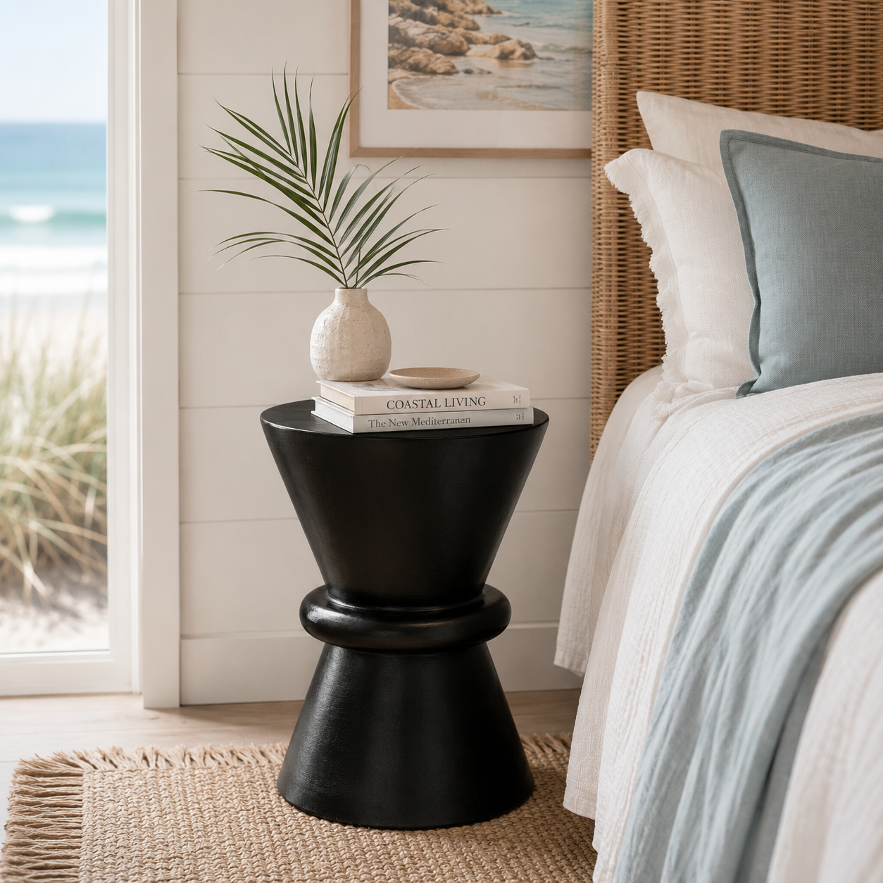 Hourglass Timber Sculptural Stool or Side Table : Black