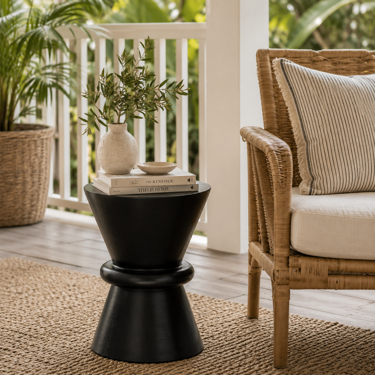 Hourglass Timber Sculptural Stool or Side Table : Black