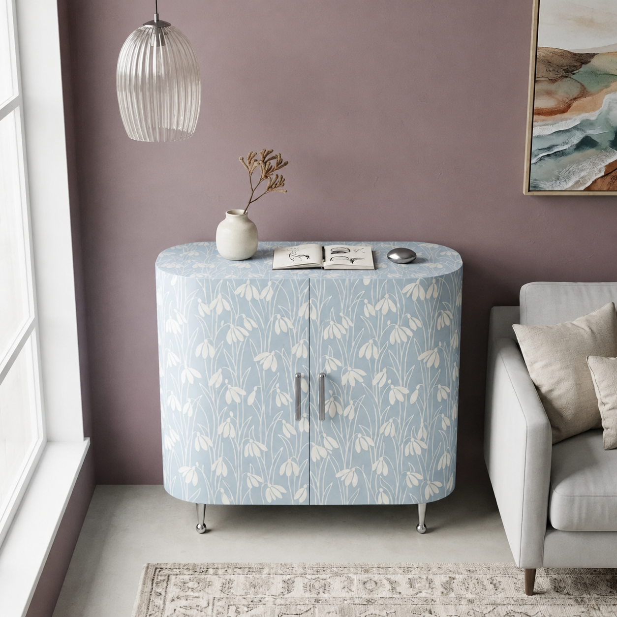 Bone Inlay Cabinet : Snowdrop : Hamptons Blue