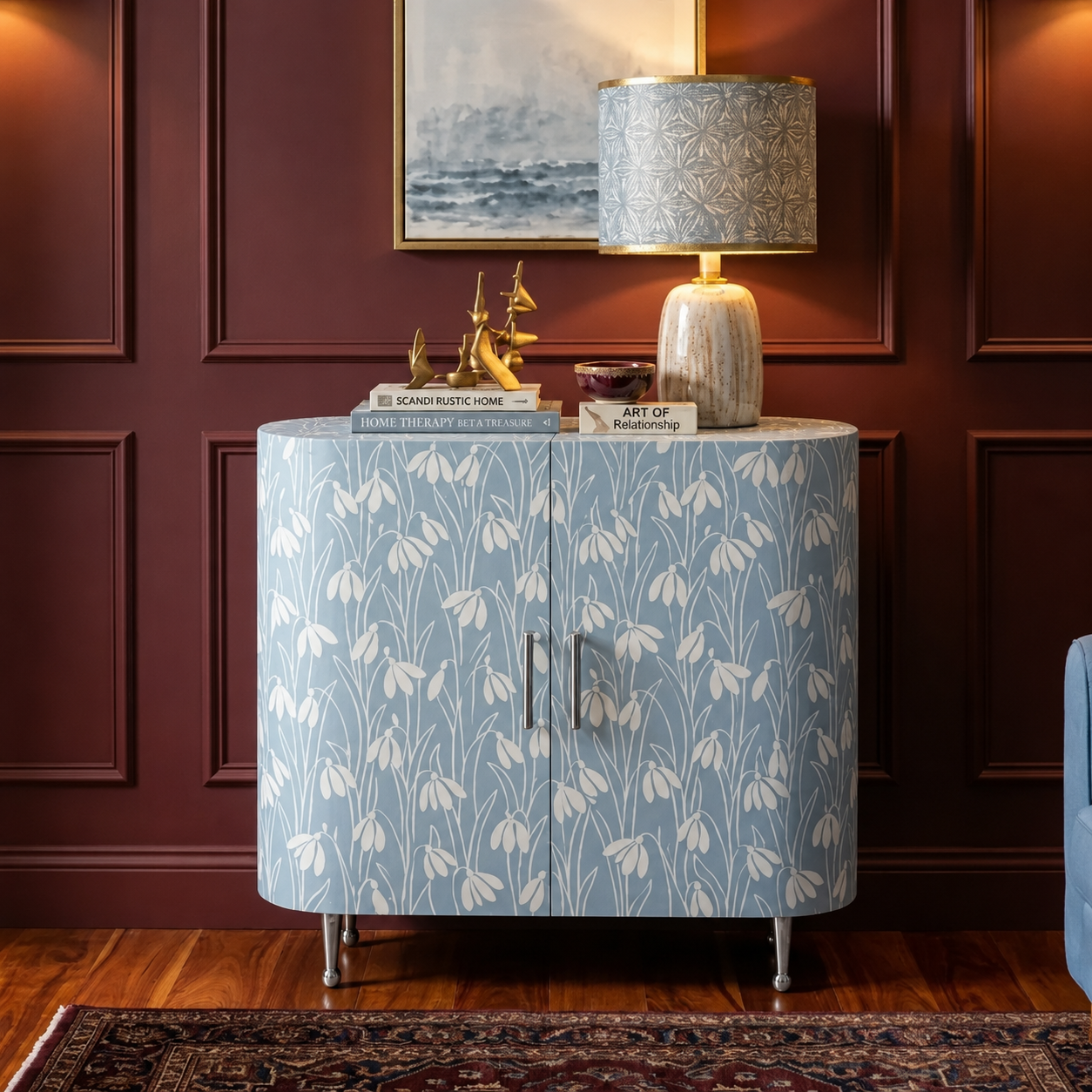 Bone Inlay Cabinet : Snowdrop : Hamptons Blue