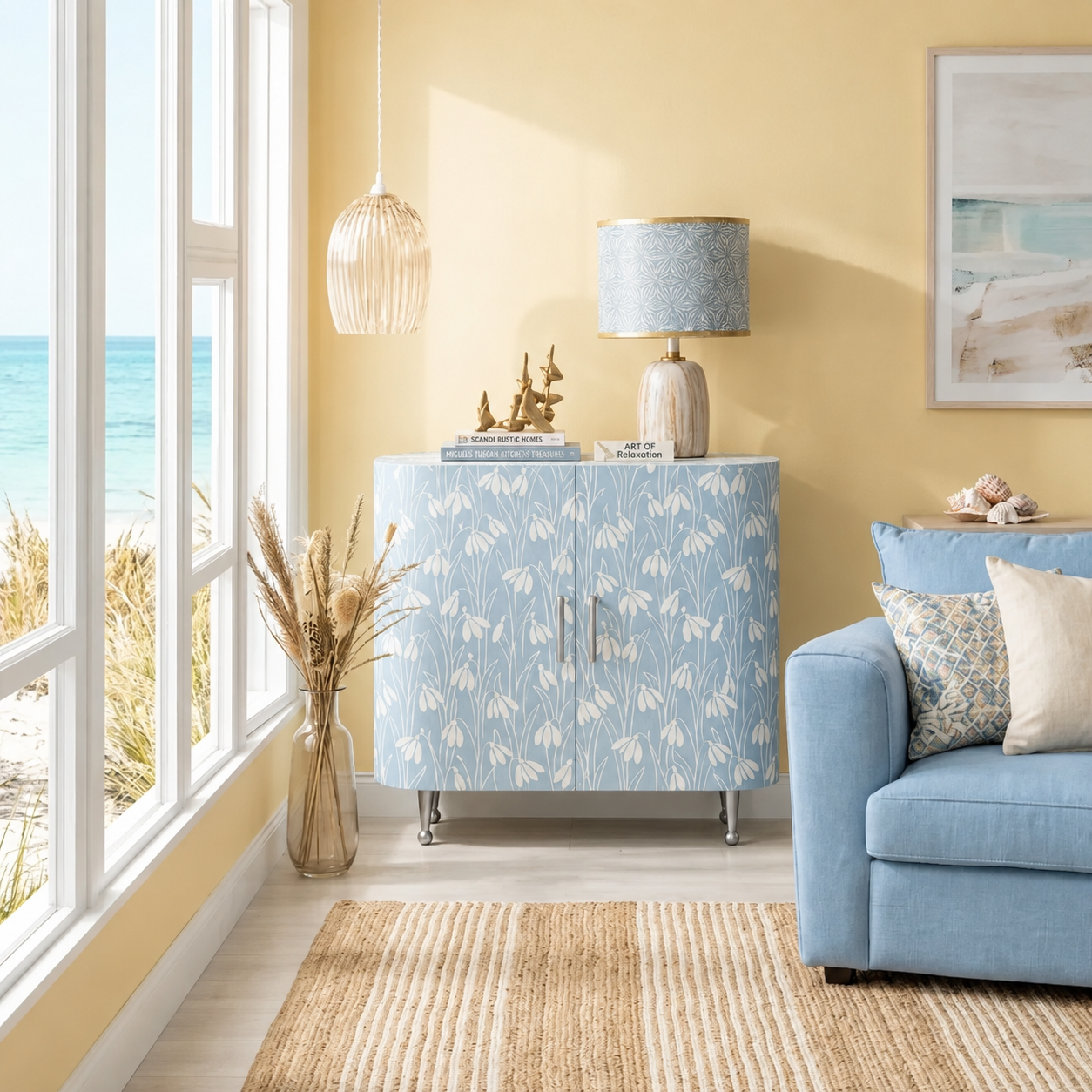 Bone Inlay Cabinet : Snowdrop : Hamptons Blue