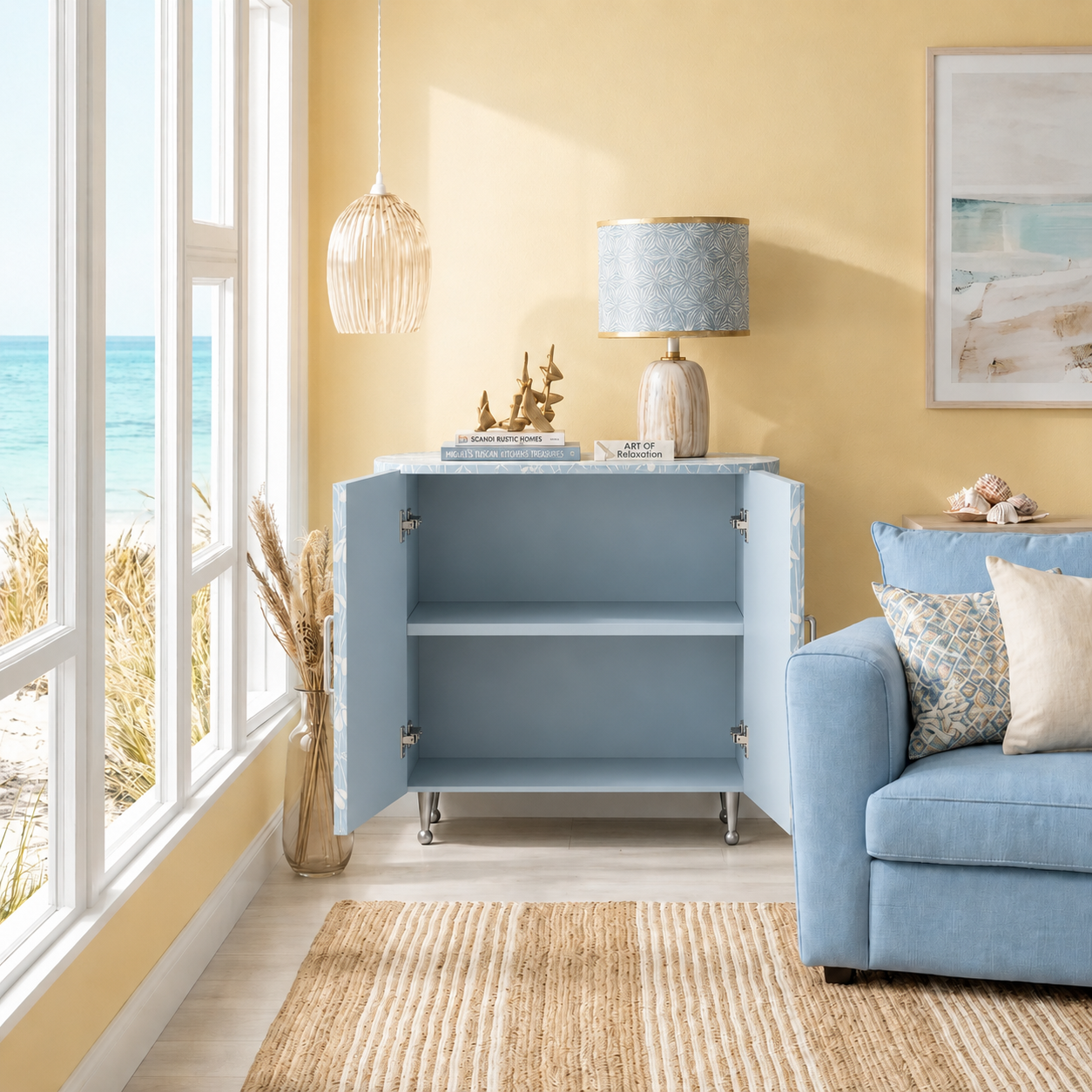 Bone Inlay Cabinet : Snowdrop : Hamptons Blue