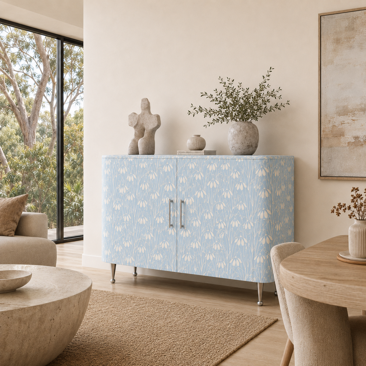 Bone Inlay Cabinet : Snowdrop : Hamptons Blue