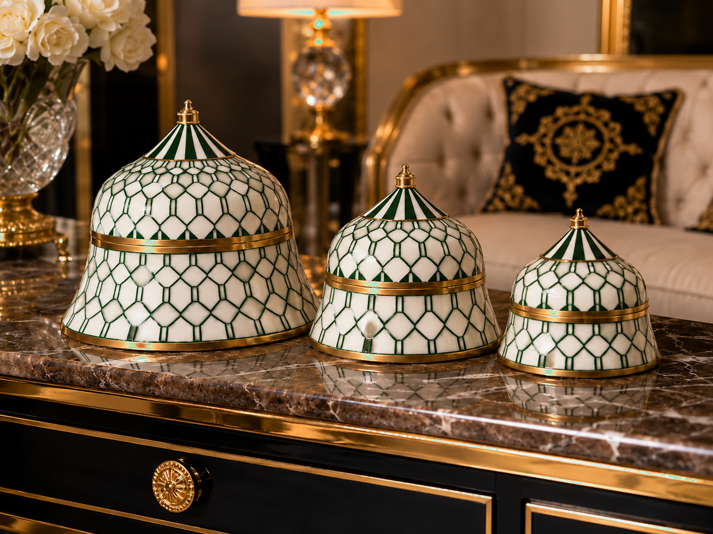 Bone & Brass Moghul Box : Trellis : Teal Green