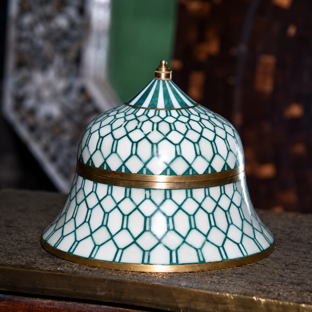 Bone & Brass Moghul Box : Trellis : Teal Green