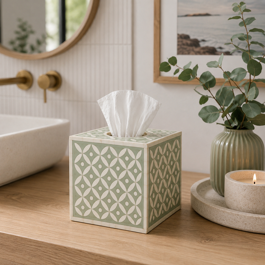 Bone Inlay Small Tissue Holder : Starburst : Sage