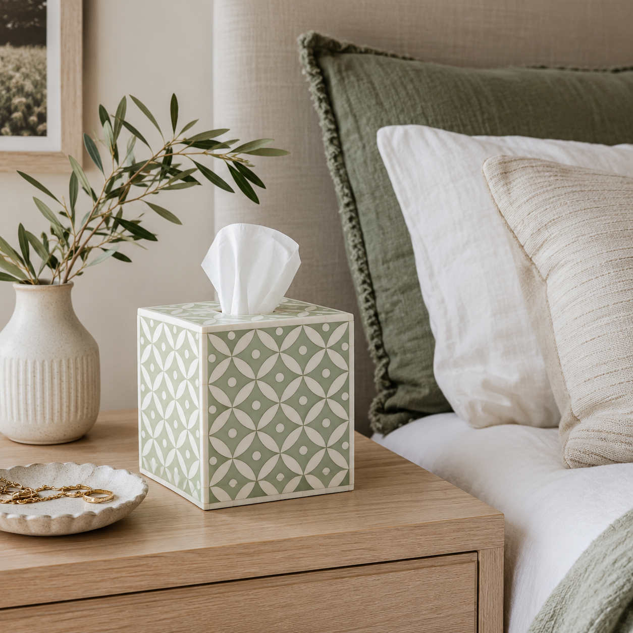 Bone Inlay Small Tissue Holder : Starburst : Sage