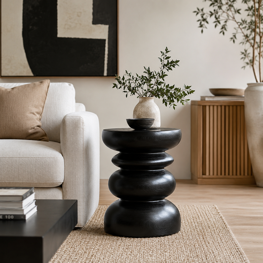 Stack Timber Sculptural Stool or Side Table : Black