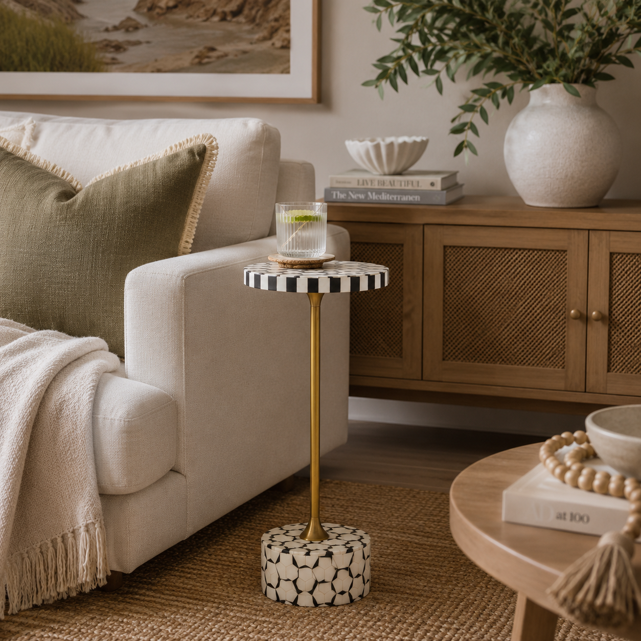 Bone Inlay Accent Table : Tri Square : Grey