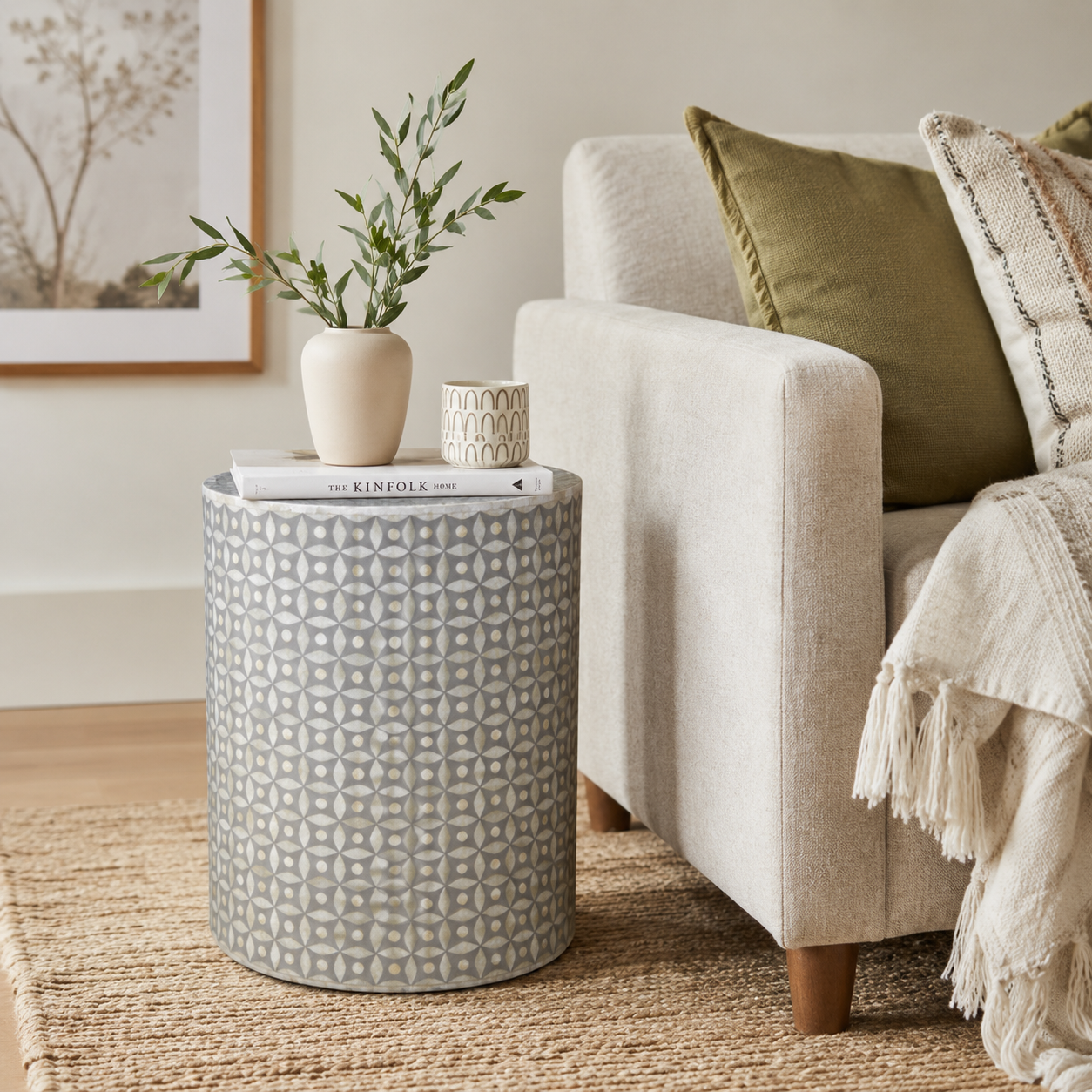 Bone Inlay Side Table : Starburst : Grey
