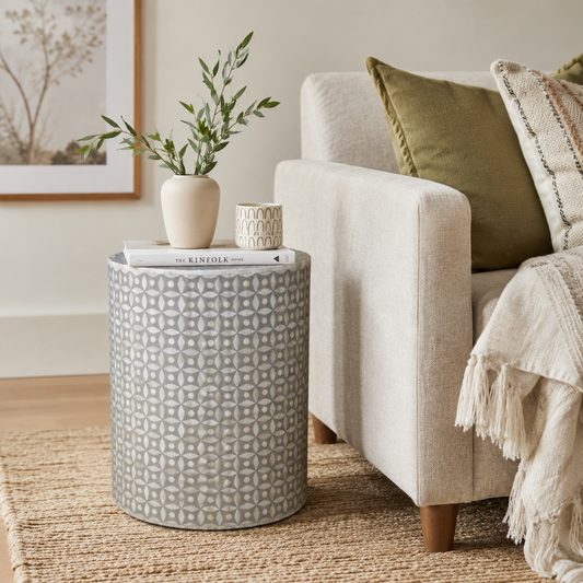 Bone Inlay Side Table : Starburst : Grey