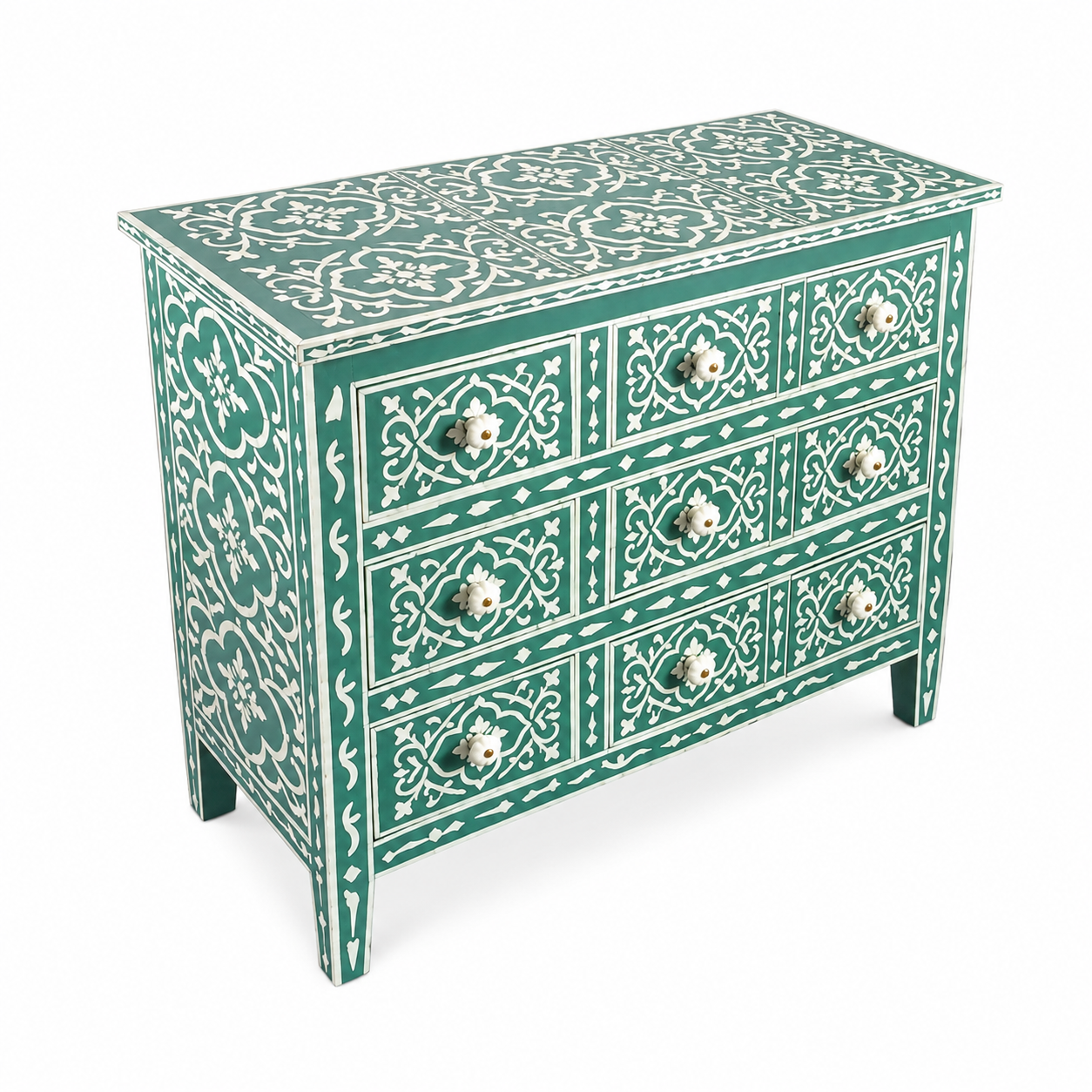 Bone Inlay 6 Drawer Chest : Damask : Teal