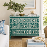 Bone Inlay 6 Drawer Chest : Damask : Teal