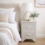 Bone Inlay Small 2 Drawer Bedside Chest : Starburst : Grey