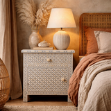 Bone Inlay Large Bedside Cabinet : Starburst : Grey