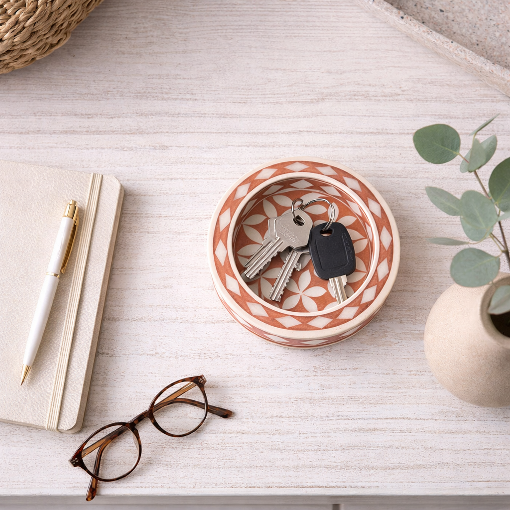 Bone Inlay Round Coaster/Trinket Tray : Starburst : Mocha