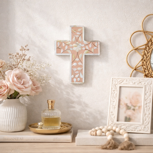 Mother of Pearl Inlay Small Cross : Floral : Blush