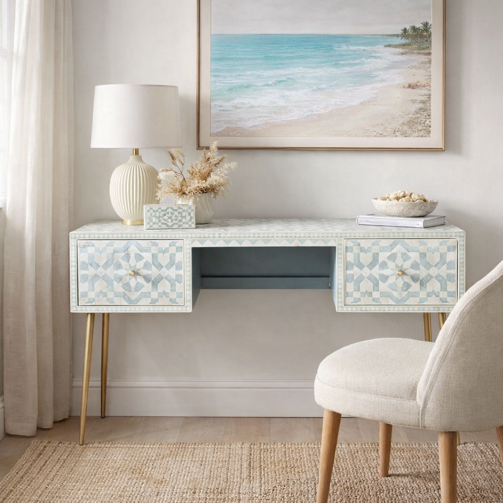 Bone Inlay Desk : Zelliges : Turquoise