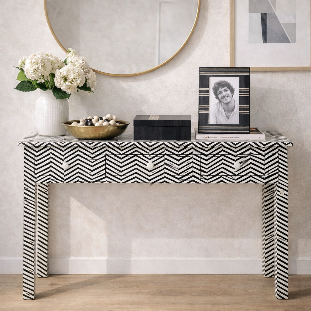 Bone Inlay Console : Zig Zag : Black