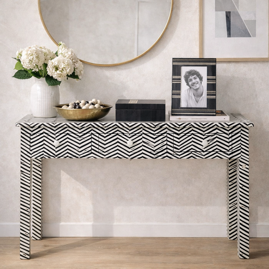 Bone Inlay Console : Zig Zag : Black
