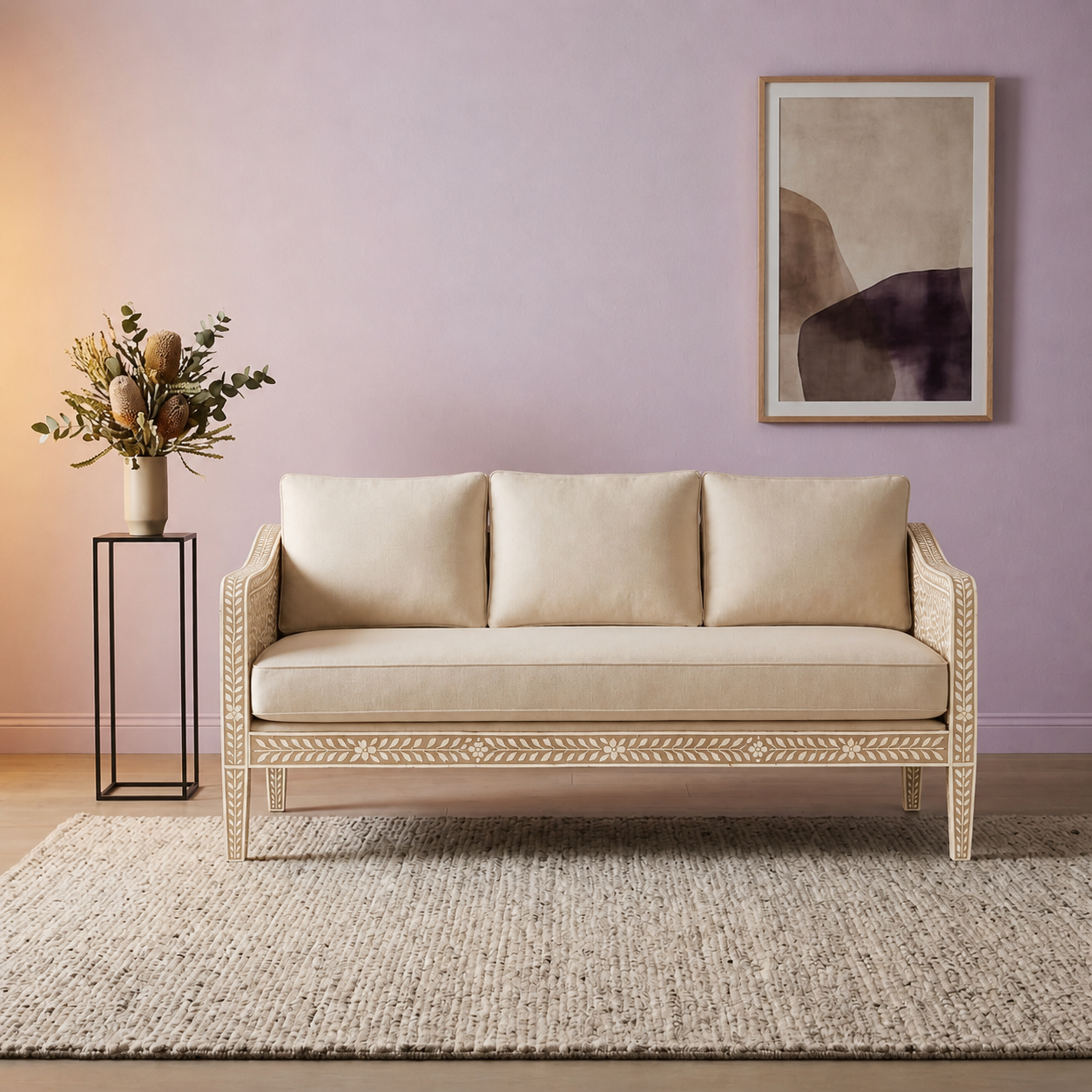 Bone Inlay Sofa : Floral : Natural