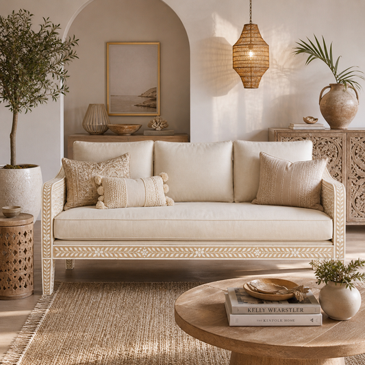 Bone Inlay Sofa : Floral : Natural