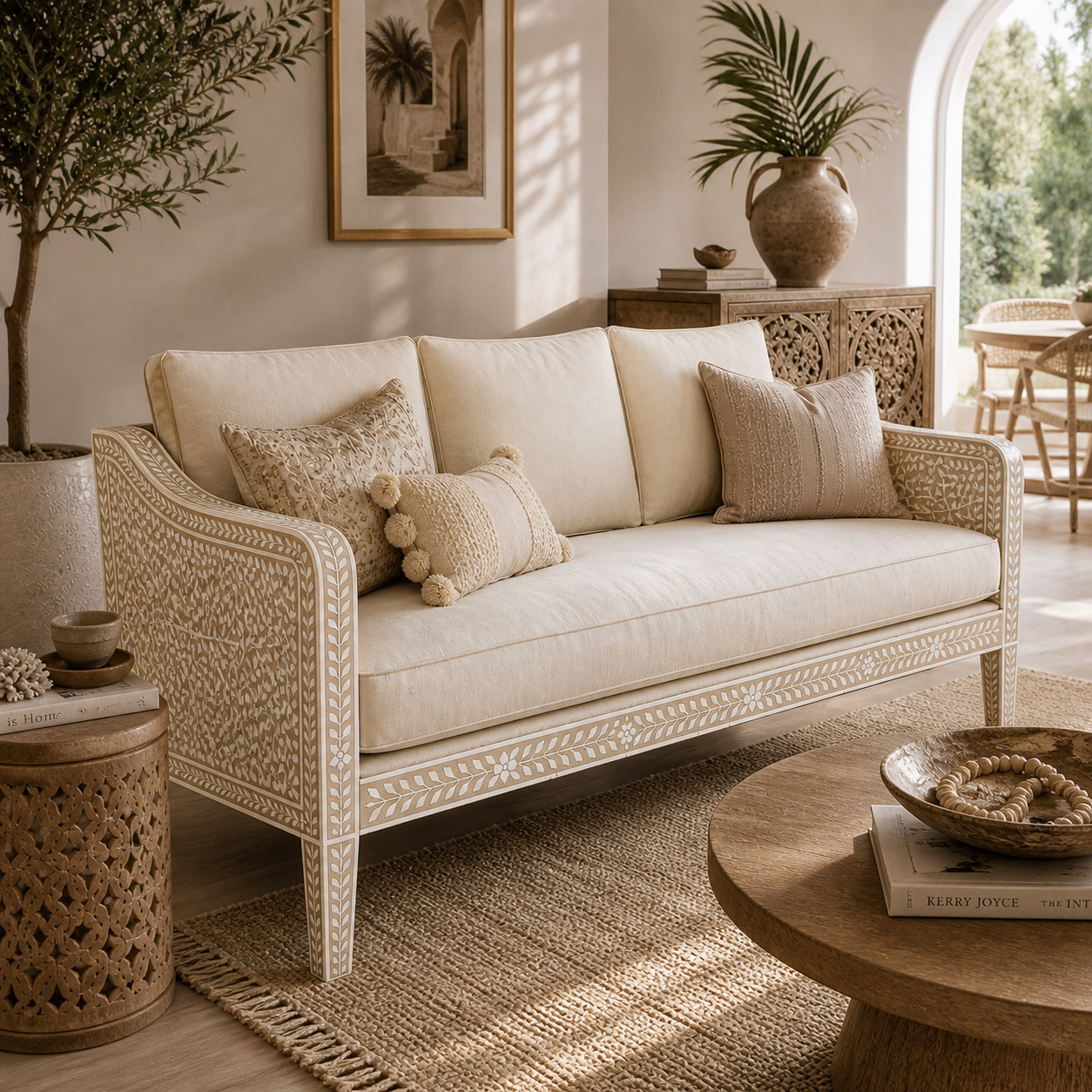 Bone Inlay Sofa : Floral : Natural