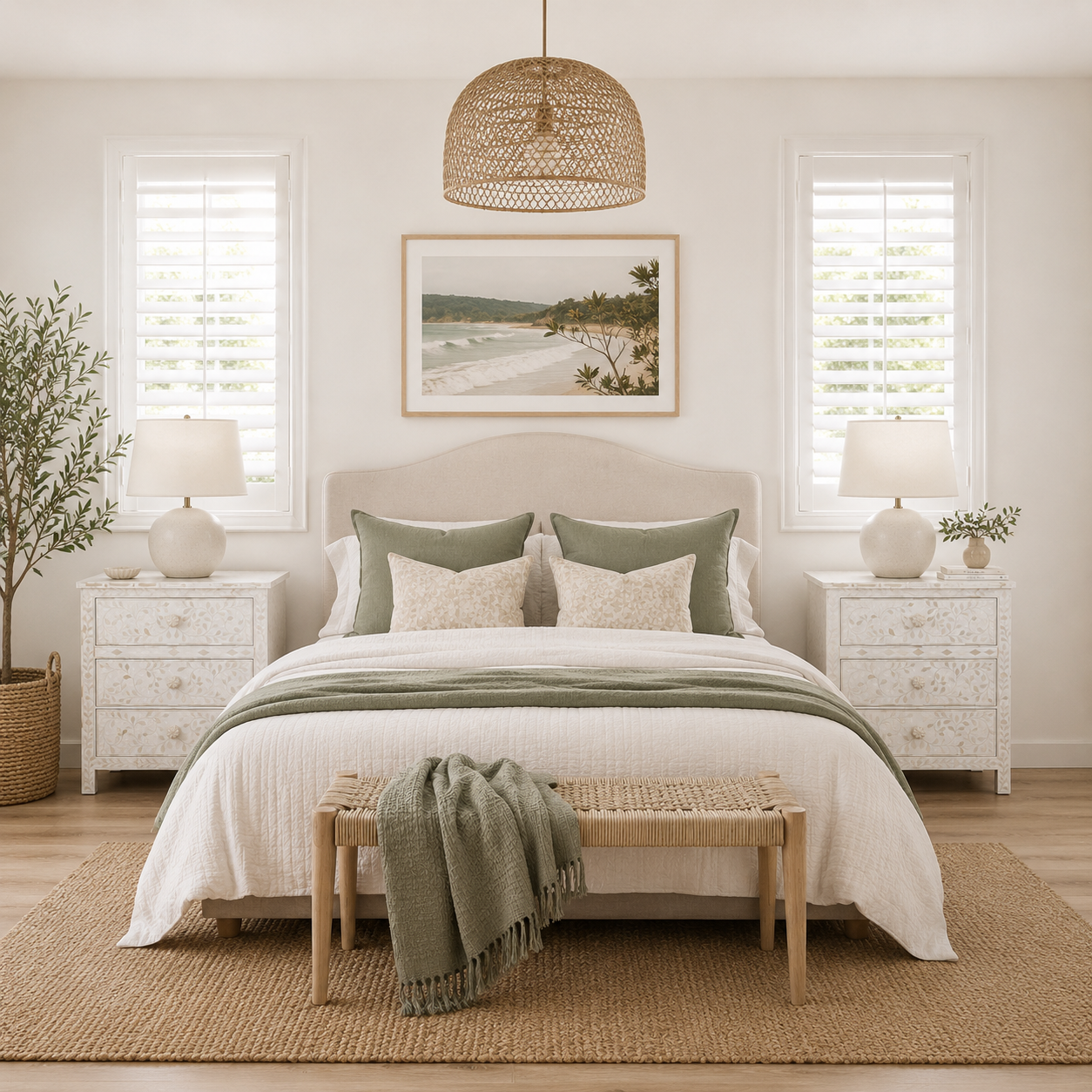 Bone Inlay 3 Drawer Bedside : Floral : White