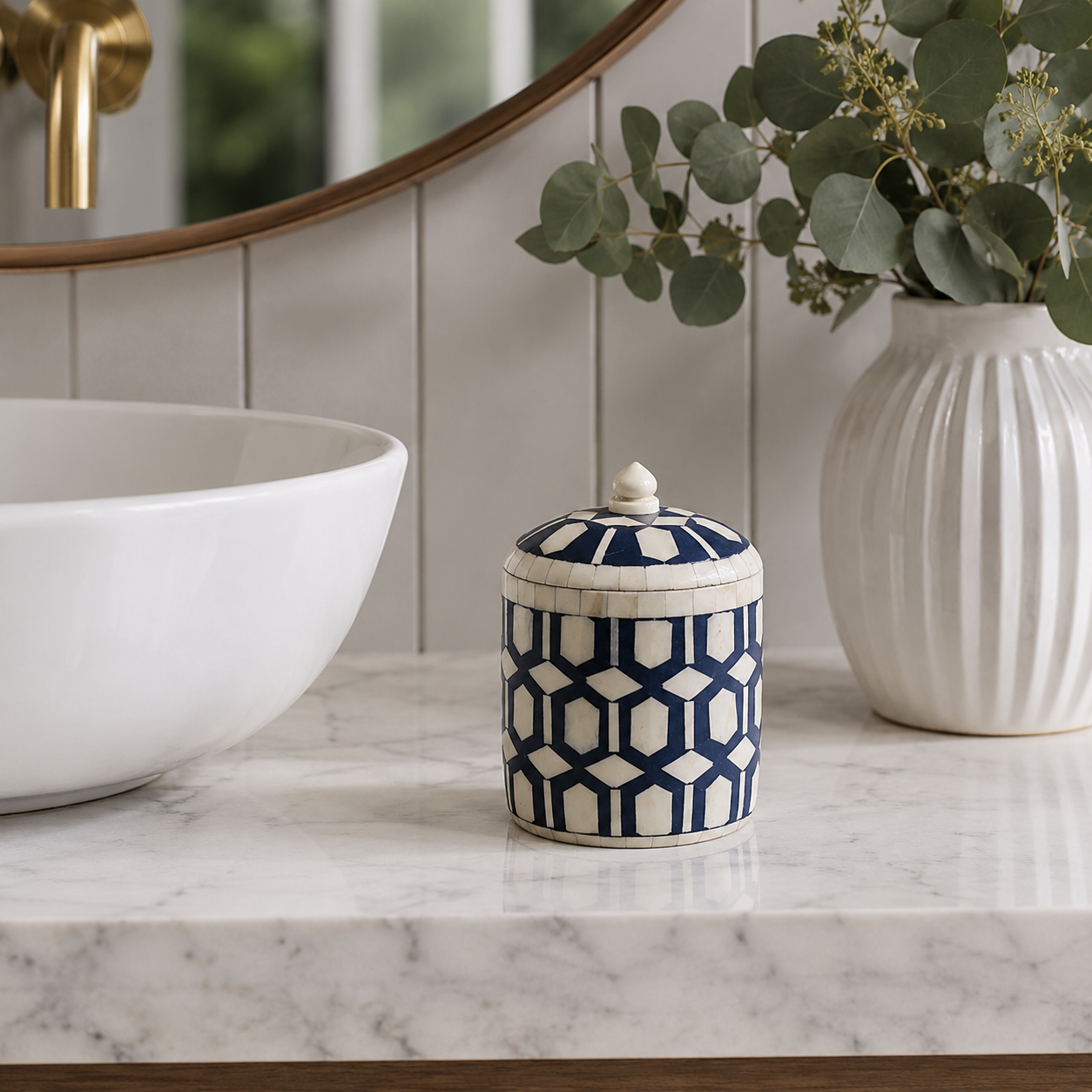 Bone Inlay Miniature Canister : Lattice: Navy