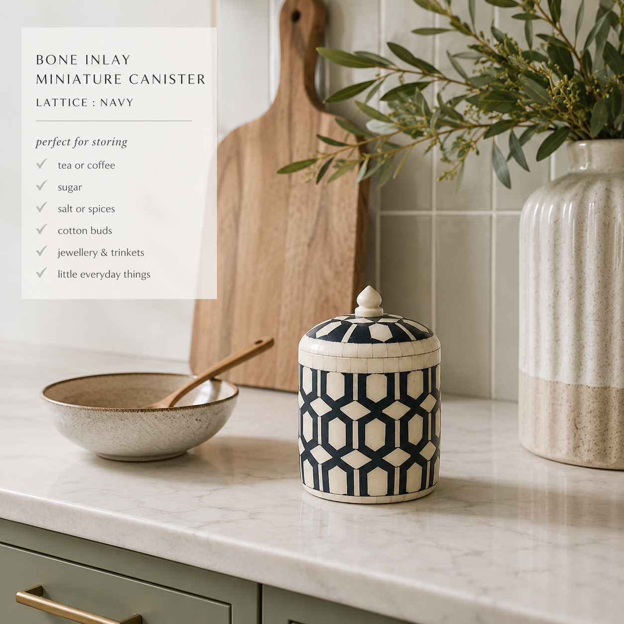 Bone Inlay Miniature Canister : Lattice: Navy