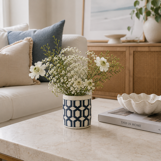 Bone Inlay Miniature Canister : Lattice: Navy
