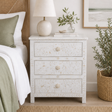 Bone Inlay 3 Drawer Bedside : Floral : White