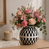 Bone Inlay Vase : Checkered : Black