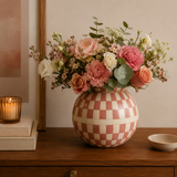 Bone Inlay Vase : Checkered : Clay